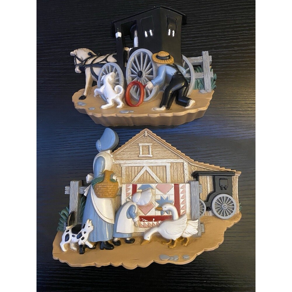 Vintage Burwood Amish wall plaques country wall decor farmhouse